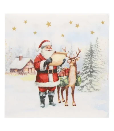 Product foto van Servetten 3‑laags 1/4 vouw 33cm x 33cm set van 20 Dear Santa