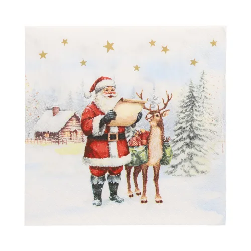 Product foto van Servetten 3‑laags 1/4 vouw 33cm x 33cm set van 20 Dear Santa