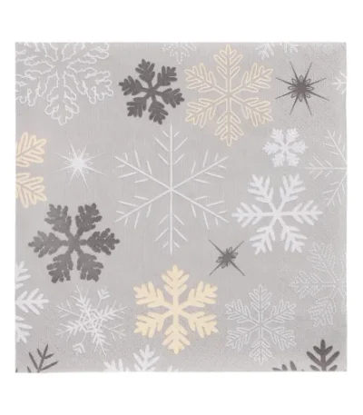 Product foto van Servetten 3‑laags 33 cm x 33 cm Snowflakes set van 20