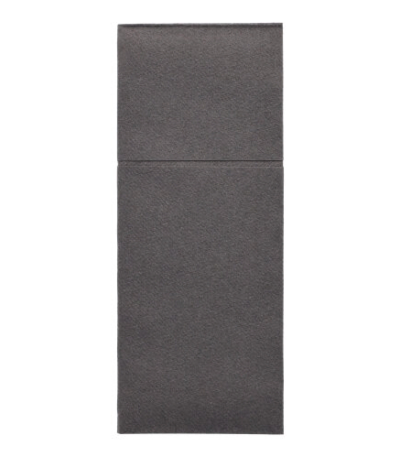 Product foto van Servetten airlaid antraciet 100st met bestekzakjes Premium 40x48cm