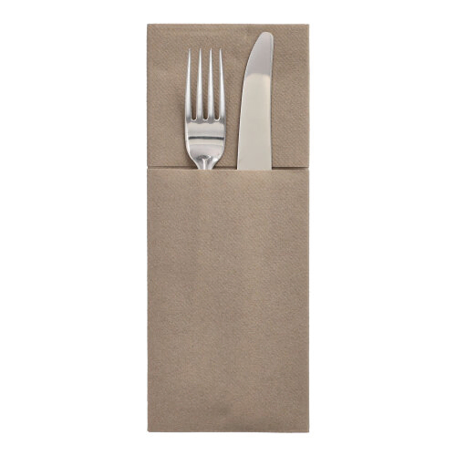 Product foto van Servetten airlaid taupe set van 100 40x48cm Premium met bestekzakjes
