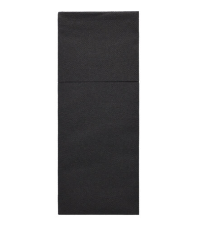 Product foto van Servetten met bestekzakjes airlaid zwart 40 cm x 48 cm set van 100 Premium met bestekvouw