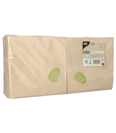 Product foto van Servetten natuur 2‑laags 1/4 vouw 33 cm × 33 cm set van 250 ongebleekt