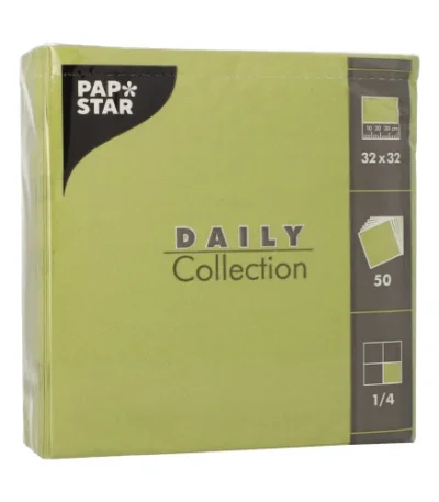 Product foto van Servetten olijfgroen 1/4 vouw 32 cm x 32 cm set van 50 DAILY Collection