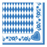 Product foto van Servetten papier 1/4 vouw 50 Beiers blauw 40x40cm