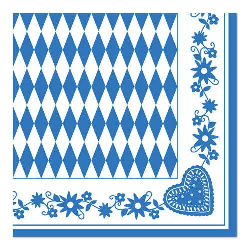 Product foto van Servetten papier 1/4 vouw 50 Beiers blauw 40x40cm