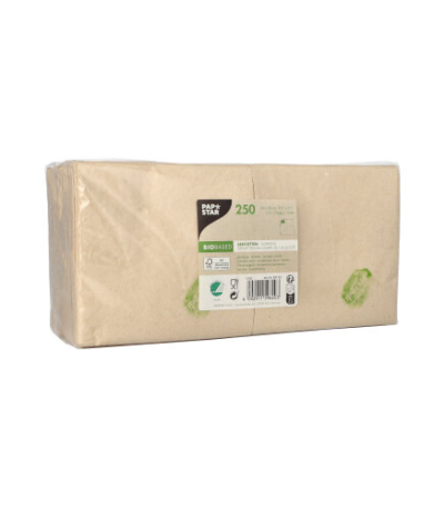 Product foto van Servetten papier 2-laags ongebleekt set van 250 24x24cm