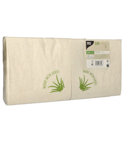 Product foto van Servetten papier 2‑laags 33 cm x 33 cm natuur grasvezels set van 250