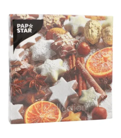 Product foto van Servetten papier 3-laags 1/4 vouw 33x33 cm set van 20 Cinnamon Stars