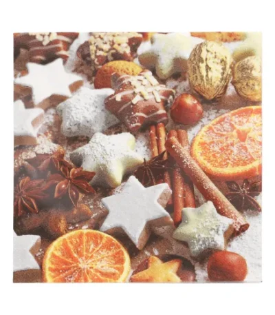 Product foto van Servetten papier 3-laags 1/4 vouw 33x33 cm set van 20 Cinnamon Stars
