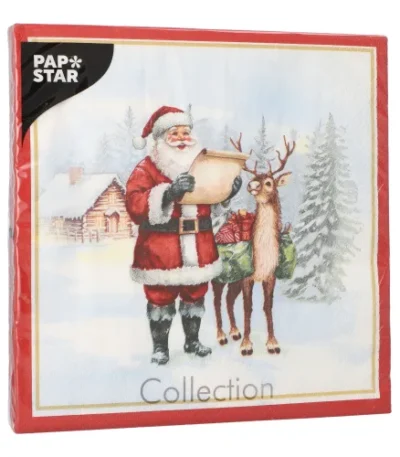 Product foto van Servetten papier 3-laags 1/4 vouw 40x40 cm set van 20 Dear Santa
