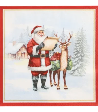 Product foto van Servetten papier 3-laags 1/4 vouw 40x40 cm set van 20 Dear Santa