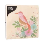 Product foto van Servetten papier 3-laags 1/4 vouw wit set van 20 33x33cm Flowery Bird