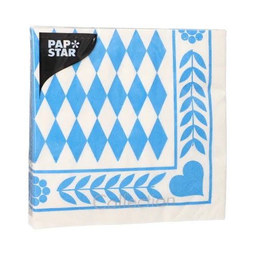 Product foto van Servetten papier 3-laags Beiers blauw 1/4 vouw set van 20 33cm