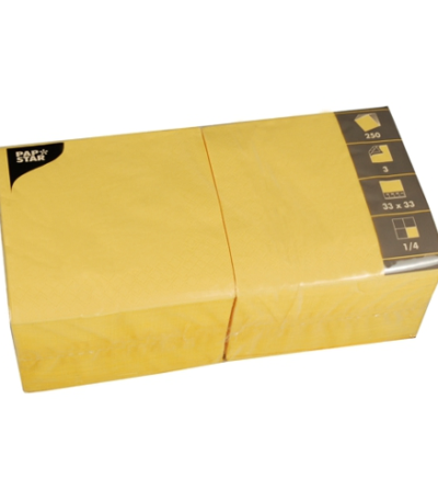 Product foto van Servetten papier 3-laags geel set van 250 33x33cm 1/4 vouw