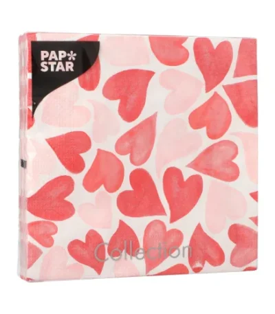 Product foto van Servetten papier 3-laags wit set van 20 33x33cm Heart to Heart