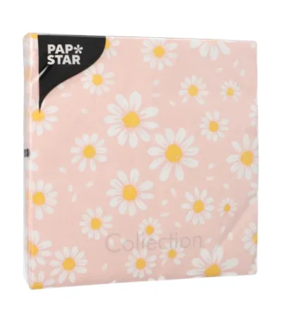Product foto van Servetten papier 3-laags wit set van 20 Daisies 33x33cm