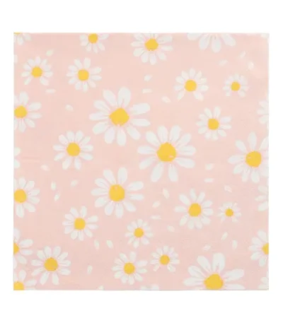 Product foto van Servetten papier 3-laags wit set van 20 Daisies 33x33cm