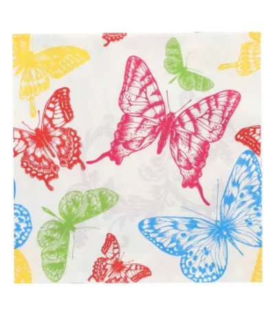 Product foto van Servetten papier 3‑laags 1/4 vouw 33 cm set van 20 Delicate Butterflies
