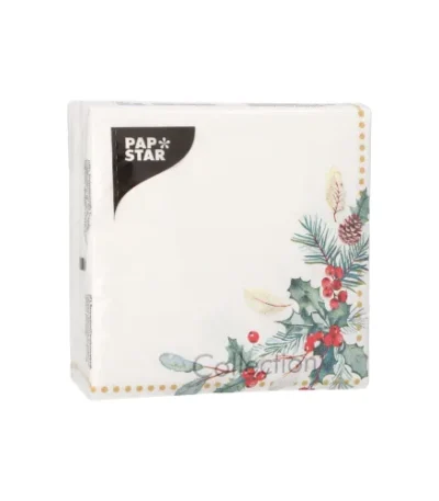Product foto van Servetten papier 3‑laags 25x25 cm Mistletoe and Pinecone set van 50