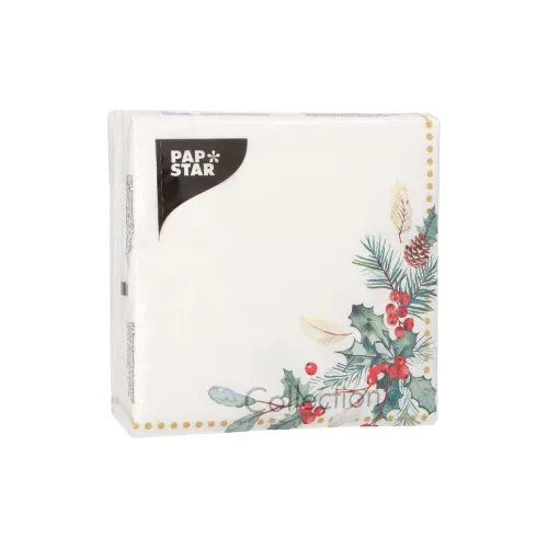 Product foto van Servetten papier 3‑laags 25x25 cm Mistletoe and Pinecone set van 50