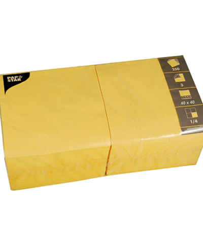 Product foto van Servetten papier 3‑laags geel 1/4 vouw 40 cm x 40 cm set van 250