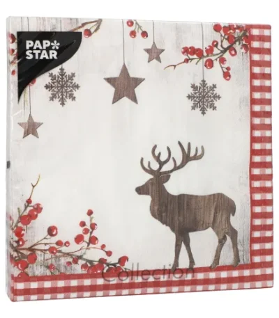 Product foto van Servetten papier 40 cm x 40 cm 3-laags 1/4 vouw set van 20 X‑Mas Deer