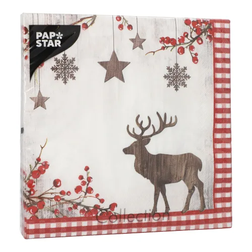 Product foto van Servetten papier 40 cm x 40 cm 3-laags 1/4 vouw set van 20 X‑Mas Deer
