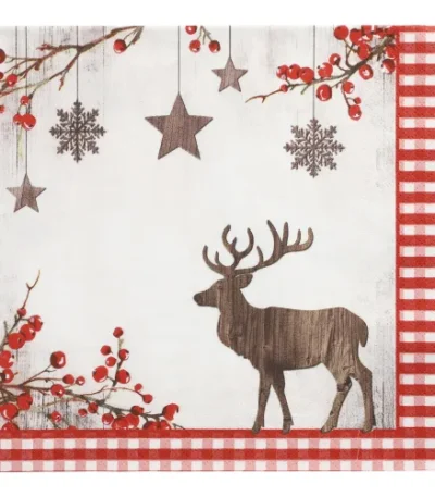 Product foto van Servetten papier 40 cm x 40 cm 3-laags 1/4 vouw set van 20 X‑Mas Deer