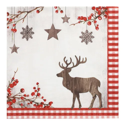 Product foto van Servetten papier 40 cm x 40 cm 3-laags 1/4 vouw set van 20 X‑Mas Deer