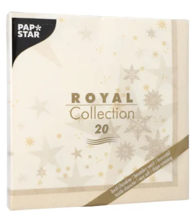 Product foto van Servetten papier champagne 40x40 cm 1/4 vouw set van 20 ROYAL Collection Stars and Snowflakes