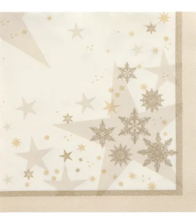 Product foto van Servetten papier champagne 40x40 cm 1/4 vouw set van 20 ROYAL Collection Stars and Snowflakes