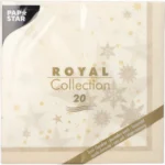Product foto van Servetten papier champagne 40x40 cm 1/4 vouw set van 20 ROYAL Collection Stars and Snowflakes