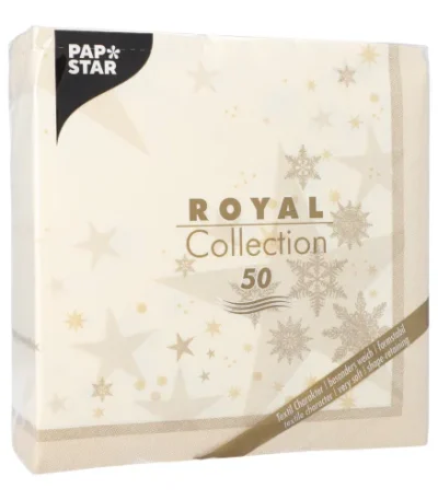 Product foto van Servetten papier champagne 40x40 cm set van 50 Stars and Snowflakes