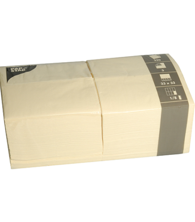 Product foto van Servetten papier creme 3-laags set van 250 33x33cm