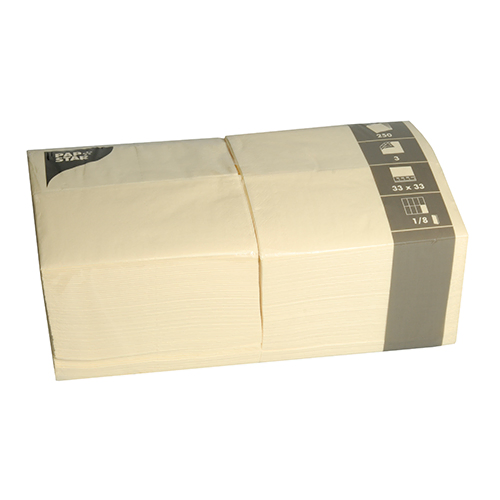 Servetten papier creme 3-laags set van 250 33x33cm Product foto van Servetten papier creme 3-laags set van 250 33x33cm