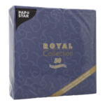 Product foto van Servetten papier donkerblauw 1/4 vouw set van 50 40x40cm Royal Collection Casali