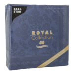 Product foto van Servetten papier donkerblauw Arabesque set van 50 40x40cm 1/4 vouw Royal Collection