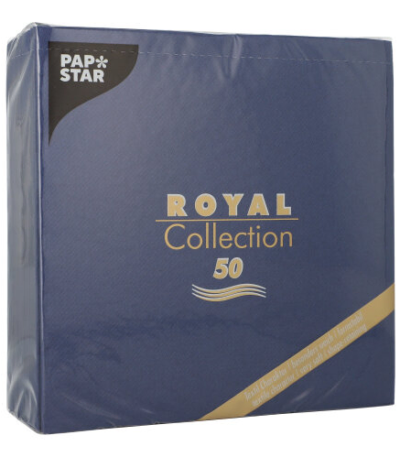 Product foto van Servetten papier donkerblauw set van 50 40cm x 40cm Royal Collection 1/4 vouw