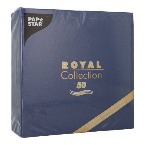 Product foto van Servetten papier donkerblauw set van 50 40cm x 40cm Royal Collection 1/4 vouw