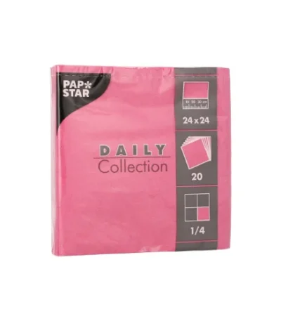 Product foto van Servetten papier fuchsia 1/4 vouw 24x24 cm set van 20 DAILY Collection