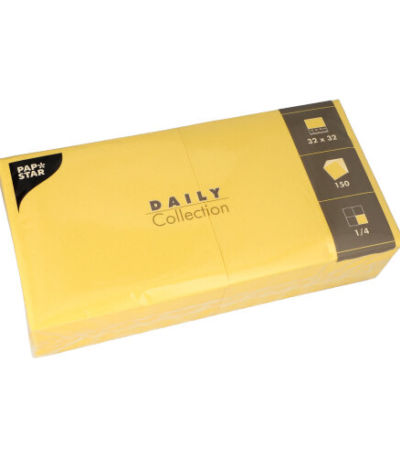 Product foto van Servetten papier geel 1/4 vouw set van 150 32x32cm DAILY Collection