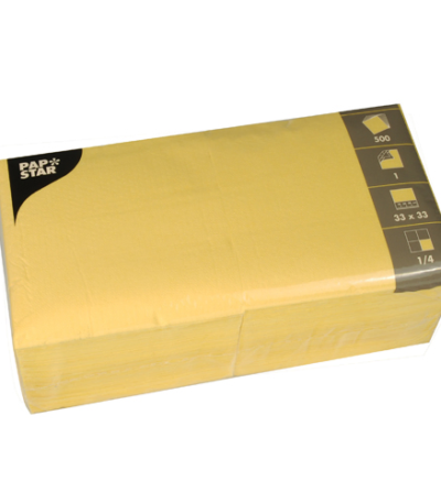 Product foto van Servetten papier geel set van 500 1/4 vouw 33x33cm