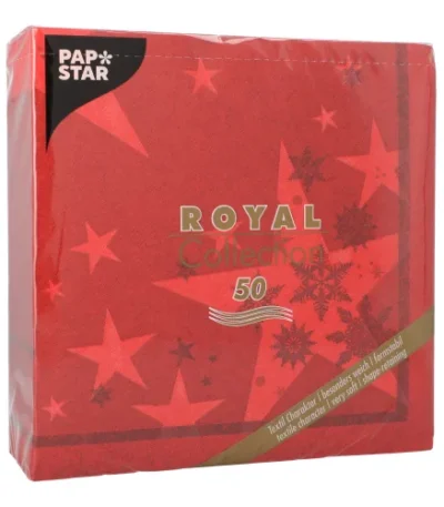 Product foto van Servetten papier rood 40x40 cm 1/4 vouw set van 50 Royal Collection Stars and Snowflakes