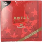 Product foto van Servetten papier rood 40x40 cm 1/4 vouw set van 50 Royal Collection Stars and Snowflakes