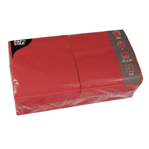 Product foto van Servetten papier rood set van 500 1/4 vouw 33cm