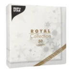 Product foto van Servetten papier wit 1/4 vouw 40 cm x 40 cm set van 50 ROYAL Collection Stars and Snowflakes