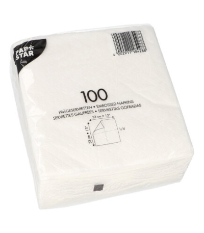 Product foto van Servetten papier wit 1/4 vouw set van 100 33cm x 33cm 1-laags