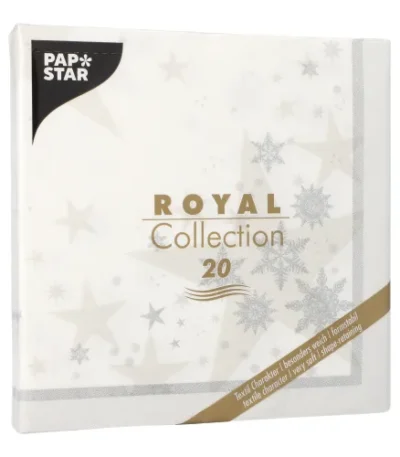 Product foto van Servetten papier wit 40x40 cm 1/4 vouw set van 20 ROYAL Collection Stars and Snowflakes