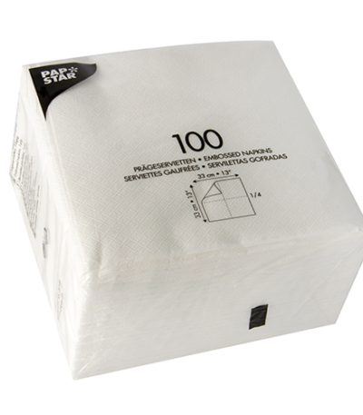 Product foto van Servetten papier wit set van 1200 1-laags 33x33cm